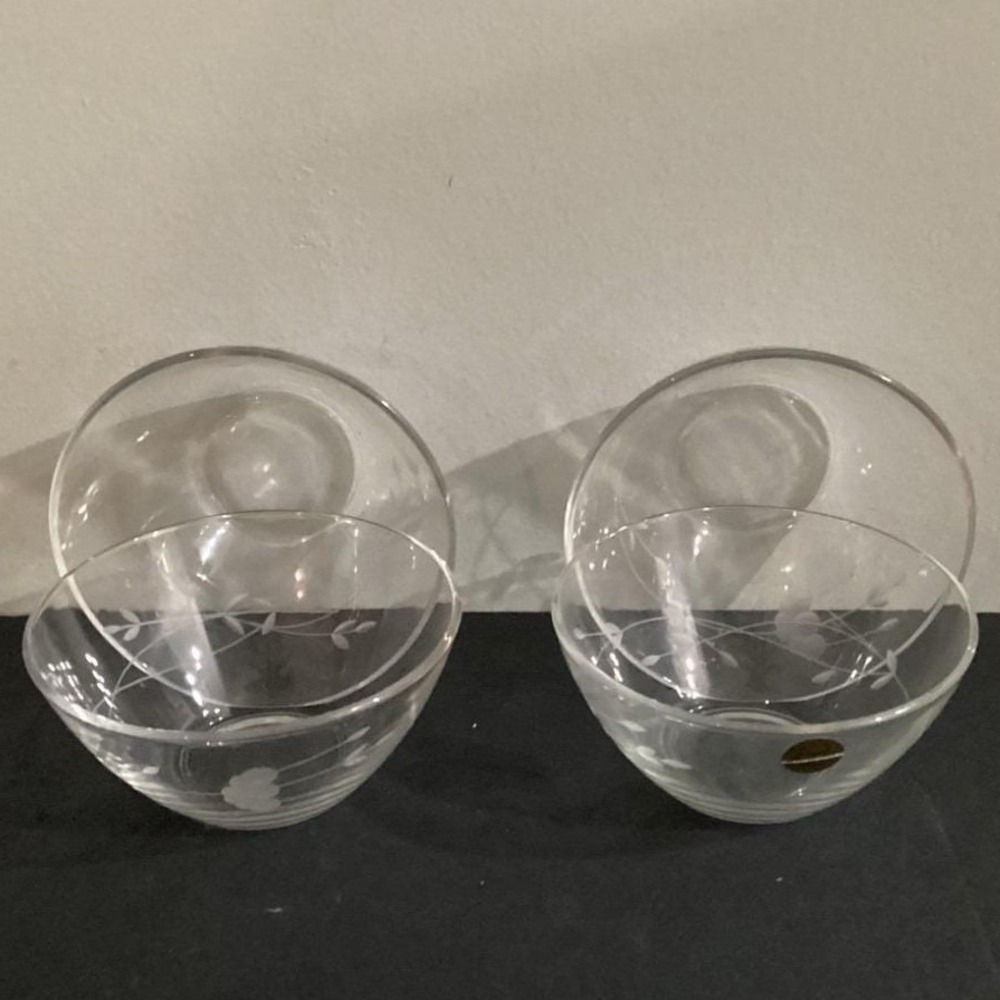 Princess House Heritage Cereal Bowls, Set of 4, Vintage Floral Etched Glass